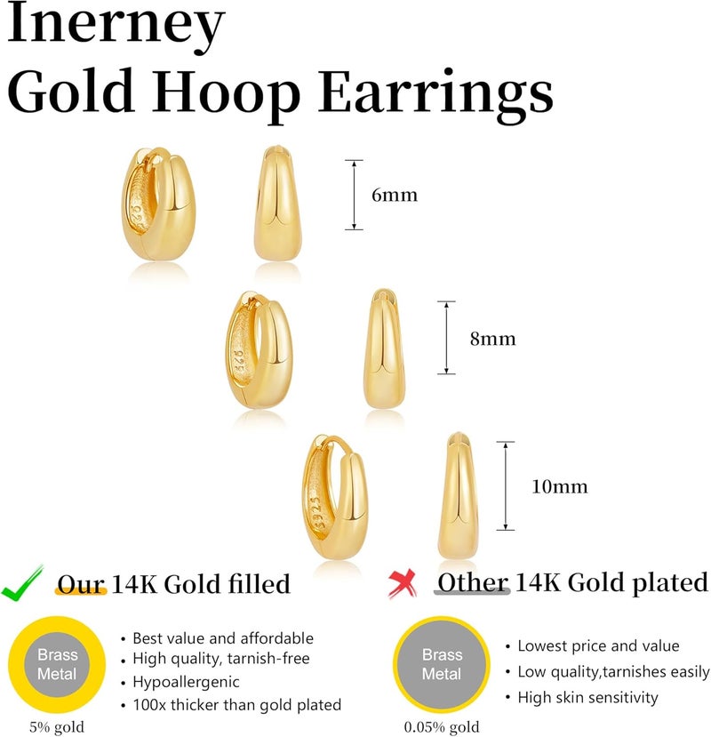 Inerney 14K Gold Plated Huggie Hoop Earrings for Women, Small Sterling Silver Earring Set Hypoallergenic Cartilage Helix Stacks, Mini Dainty Cute Trendy Birthstone Jewelry Gift for Multiple Piercings - Image 4